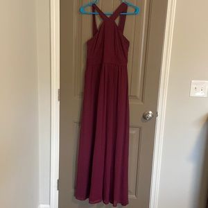 Lulu’s: Classy Cross Neckline, Full Length Maroon Dress